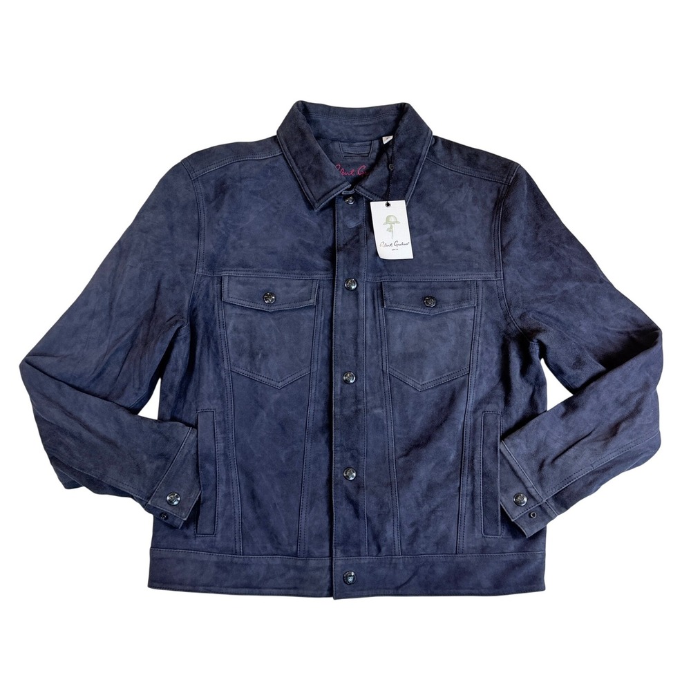 Robert Graham Marko Suede Trucker Jacket Mens M Navy Blue Paisley Lining $798